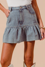 Ruffled Hem Denim Skirt