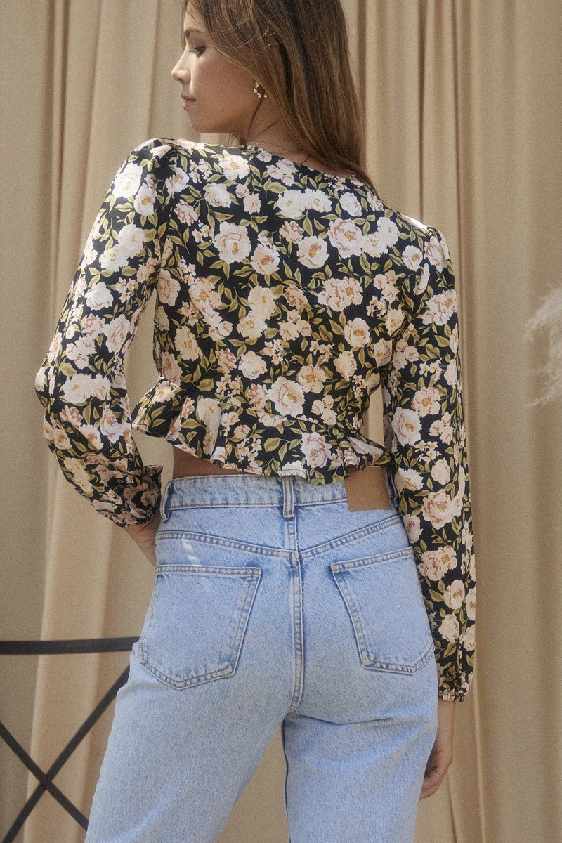 Long Sleeve Tie Front Crop