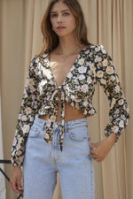 Long Sleeve Tie Front Crop