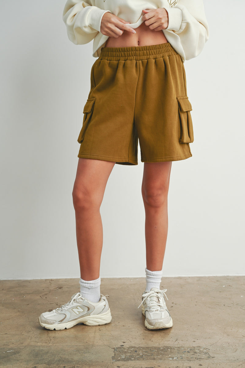 Olive Cargo Sweat Shorts