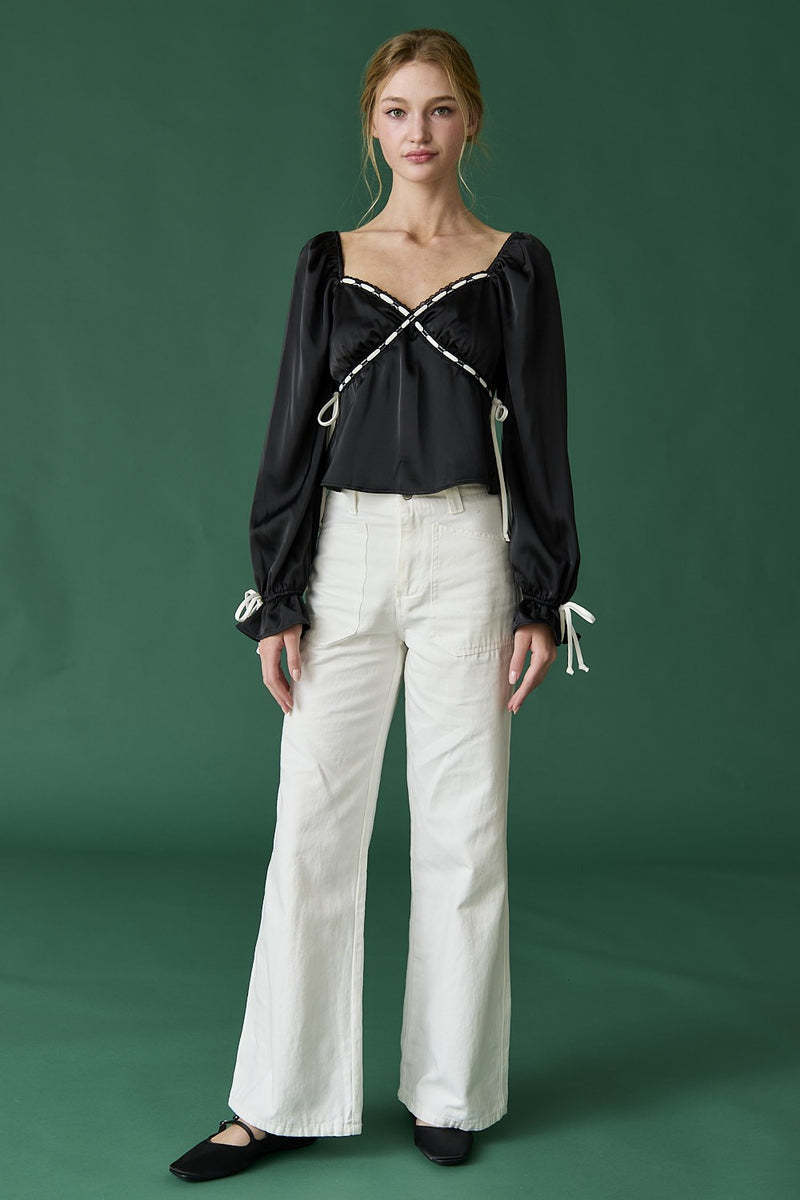 Satin Ribbon Detail Blouse