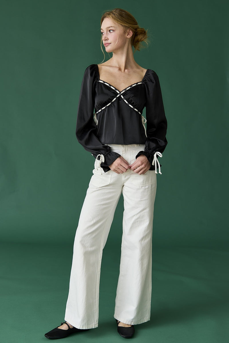 Satin Ribbon Detail Blouse