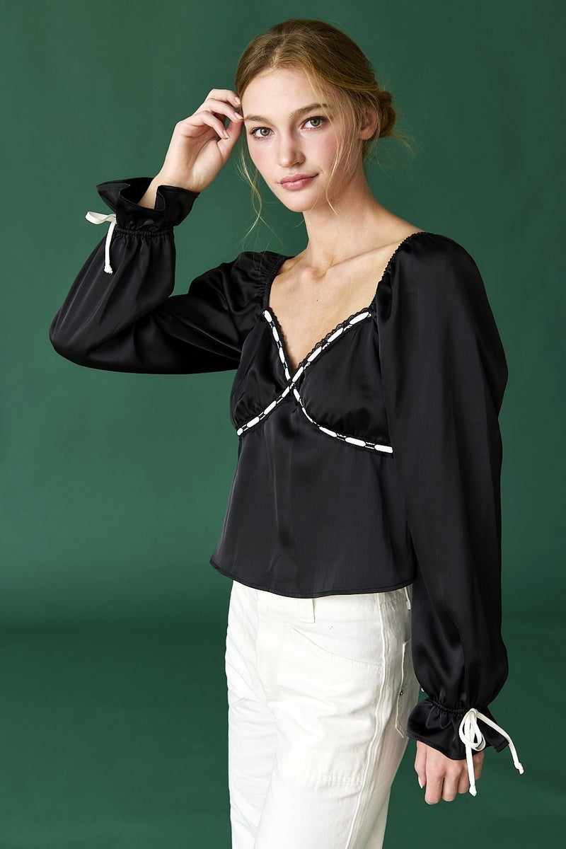 Satin Ribbon Detail Blouse