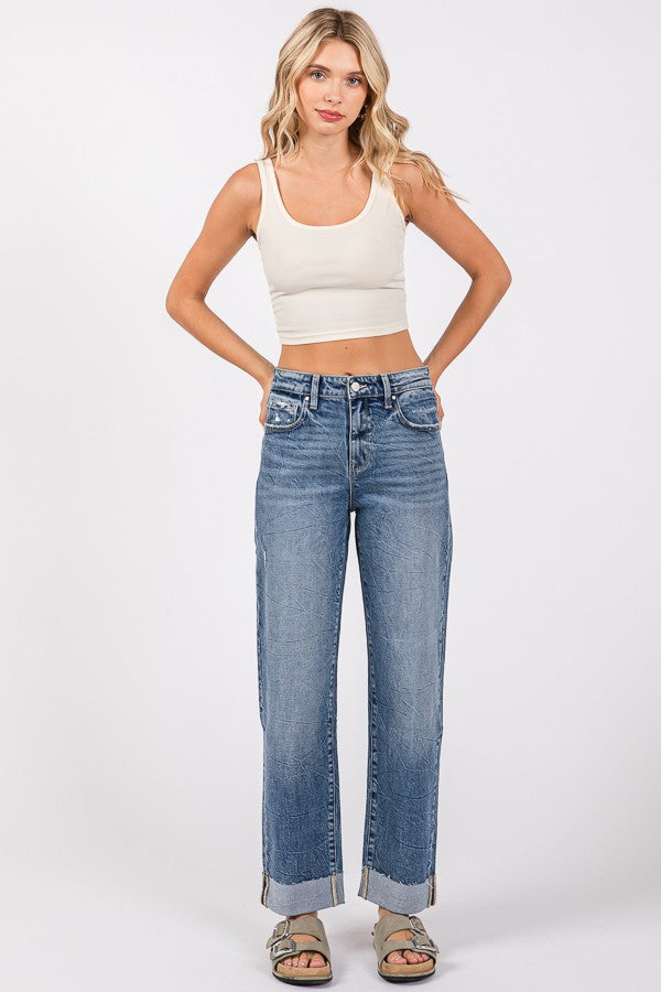 Mid Rise Baggy Straight Denim