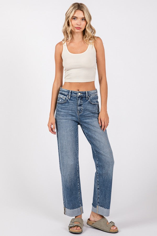 Mid Rise Baggy Straight Denim