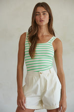 Green Striped Ribbed Bodysuit