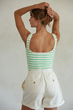Green Striped Ribbed Bodysuit