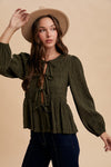 Olive Tie Front Blouse