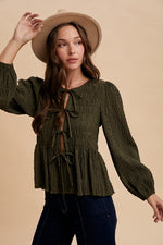 Olive Tie Front Blouse