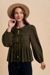 Olive Tie Front Blouse