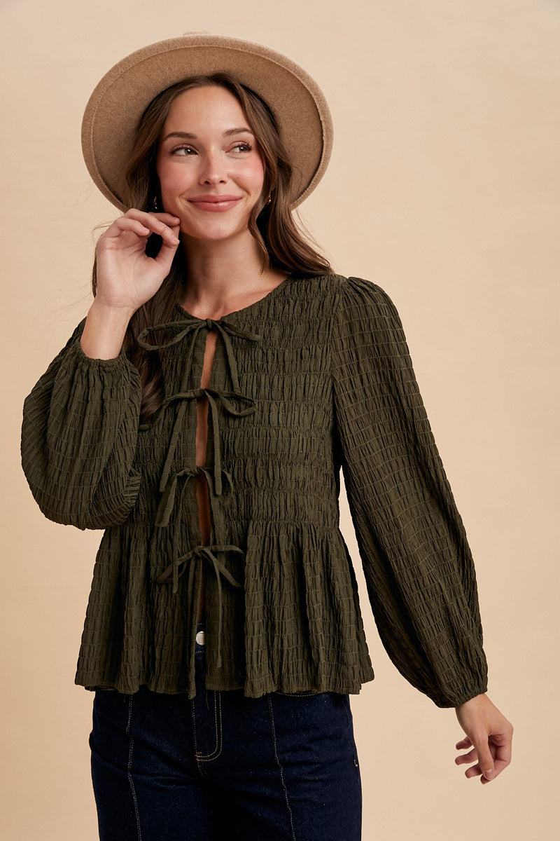 Olive Tie Front Blouse