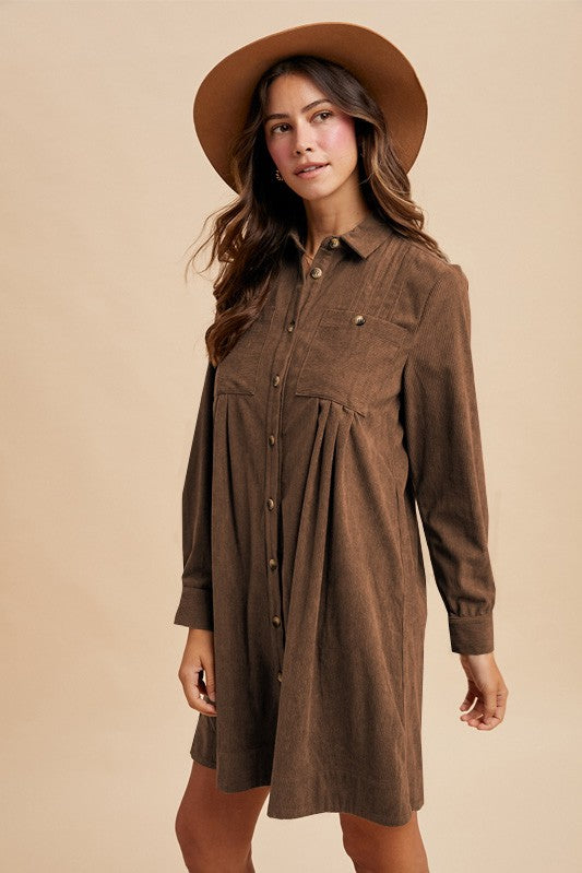 Corduroy Mini Shirt Dress