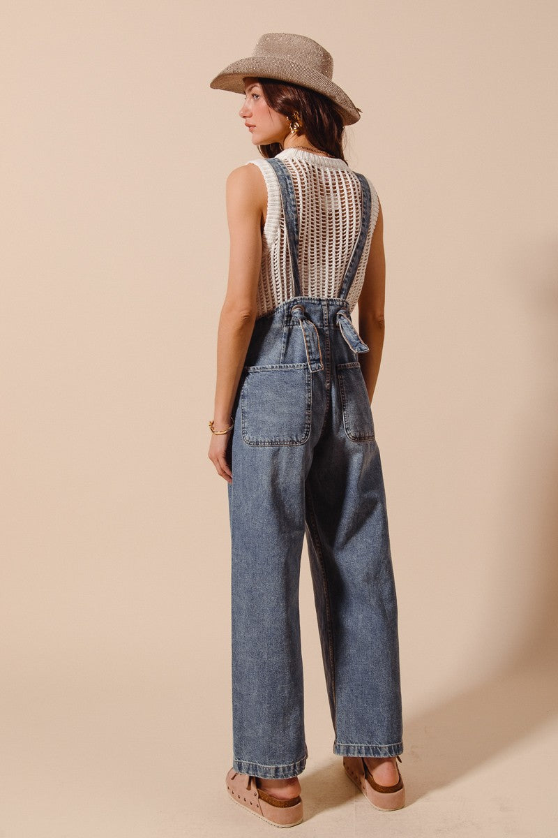 Washed Denim Wide Leg Overall