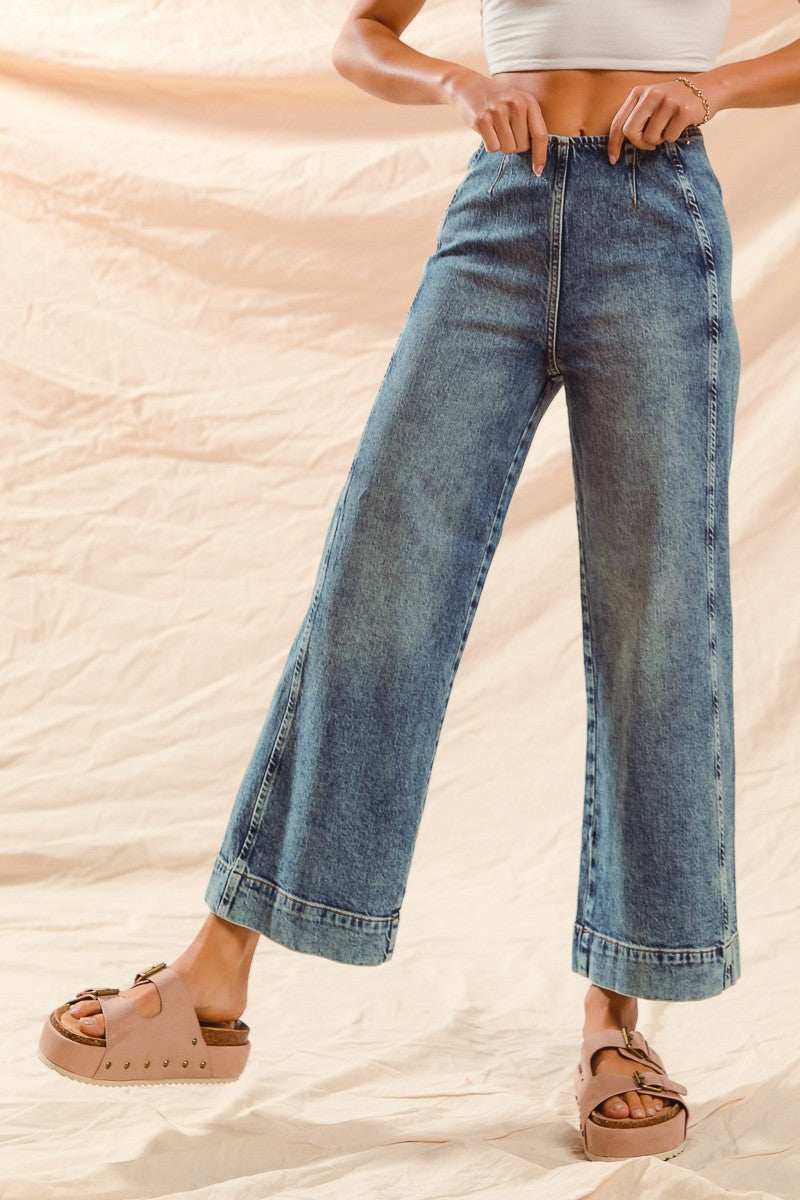Mid Rise Wide Leg Back Zipper