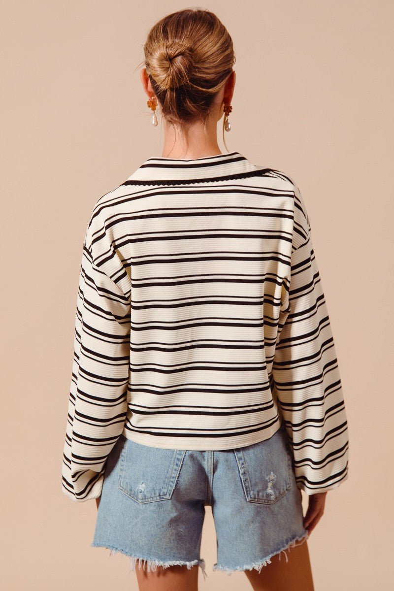 Striped Lace Trim Tie Top