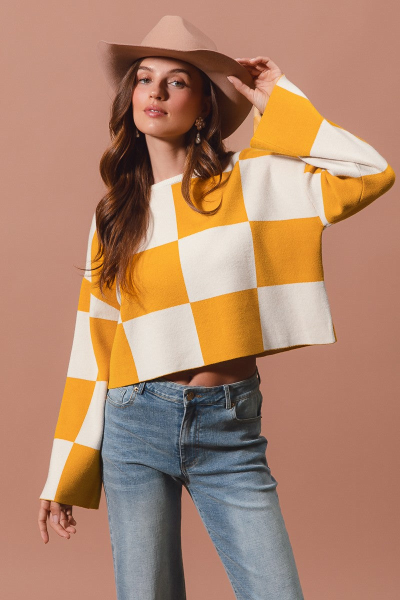 Checkered Crop Sweater