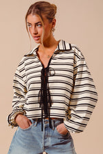 Striped Lace Trim Tie Top
