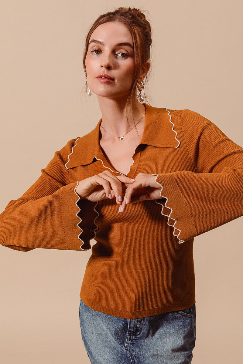 Wavy Scallop Knit Top