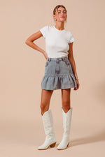 Ruffled Hem Denim Skirt