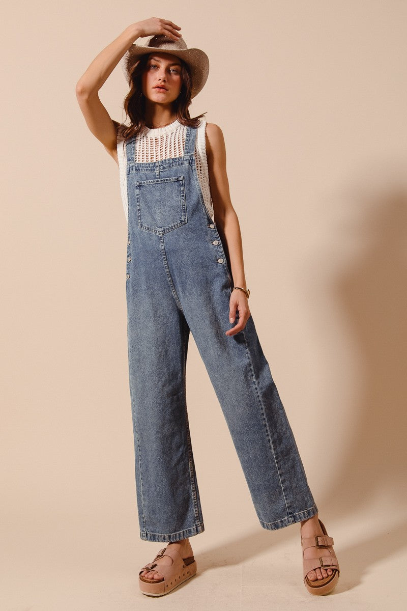 Washed Denim Wide Leg Overall
