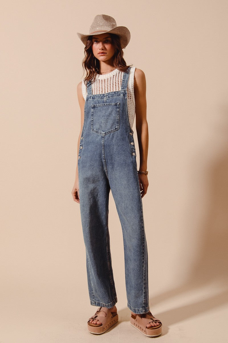 Washed Denim Wide Leg Overall