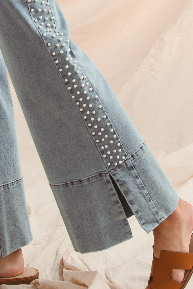 Mid Rise Pearl Flared Jeans