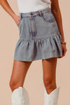 Ruffled Hem Denim Skirt