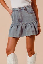 Ruffled Hem Denim Skirt