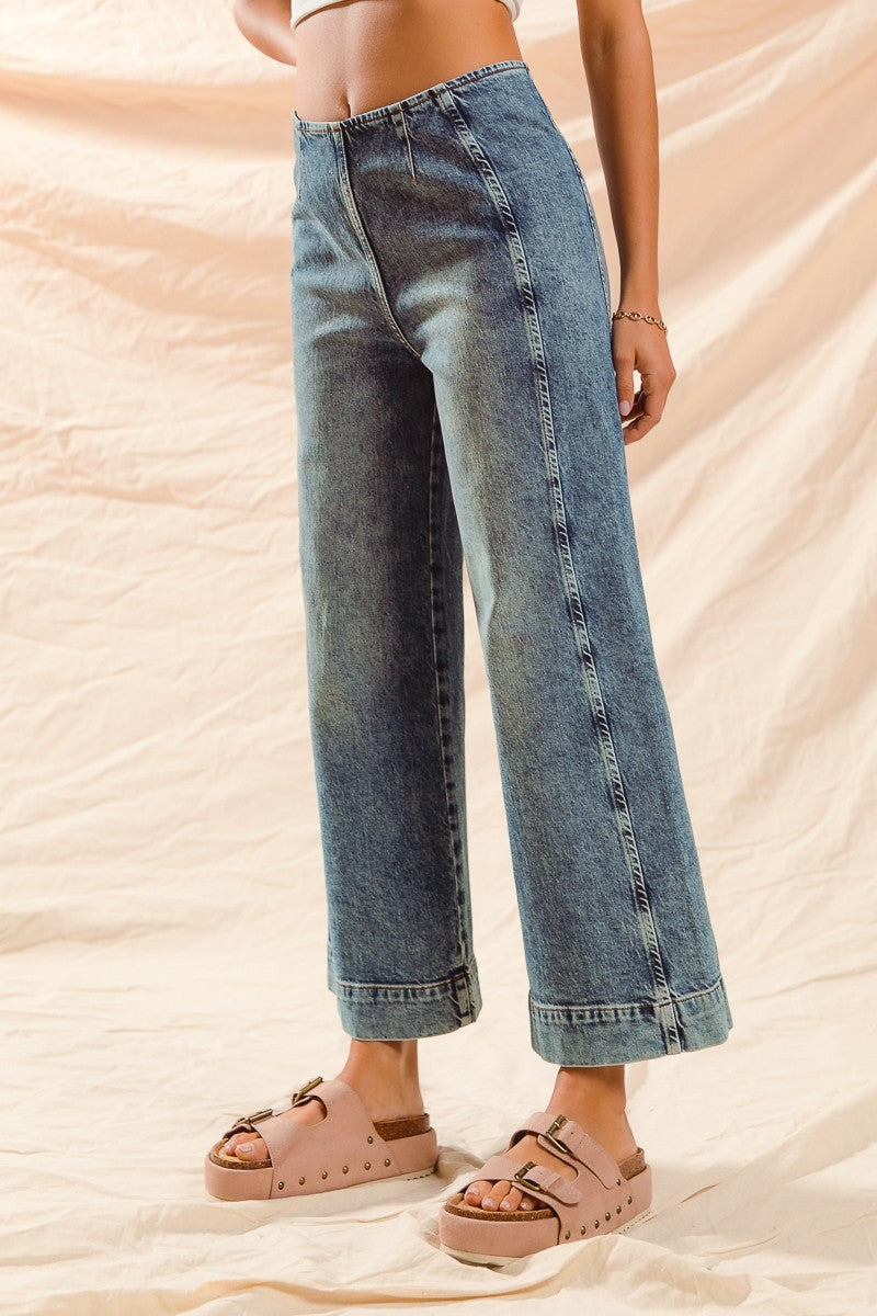 Mid Rise Wide Leg Back Zipper