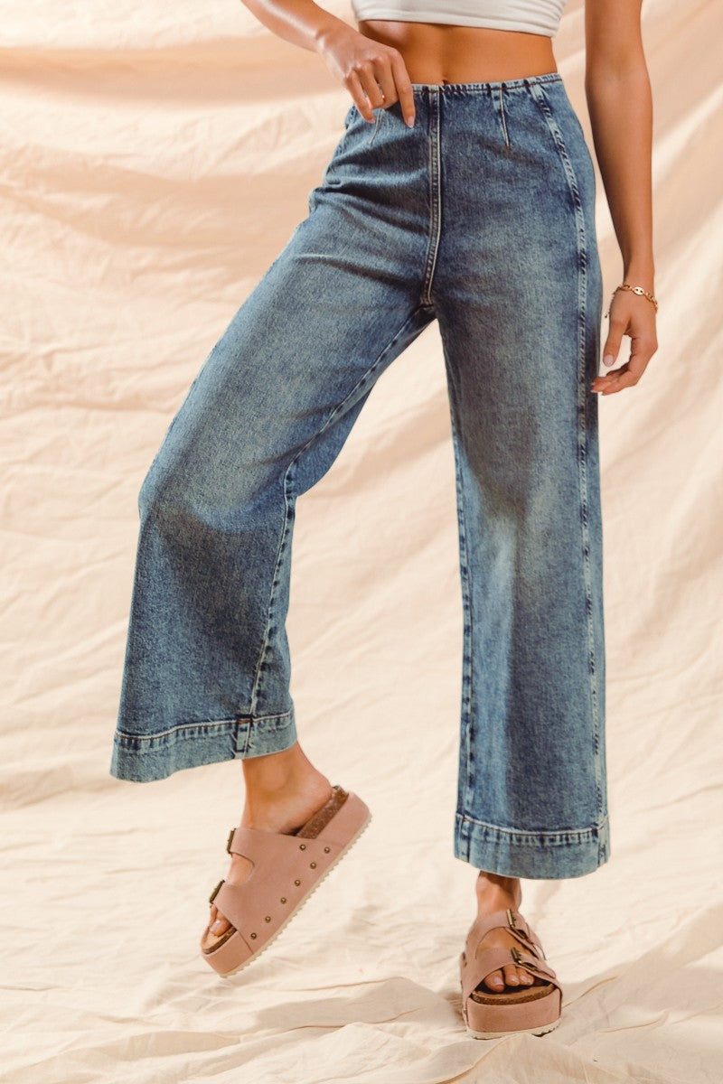 Mid Rise Wide Leg Back Zipper
