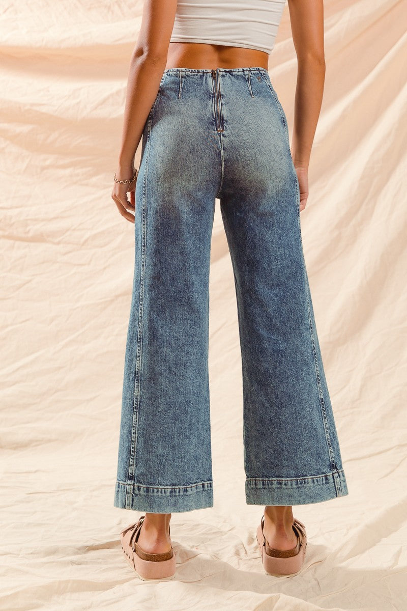 Mid Rise Wide Leg Back Zipper