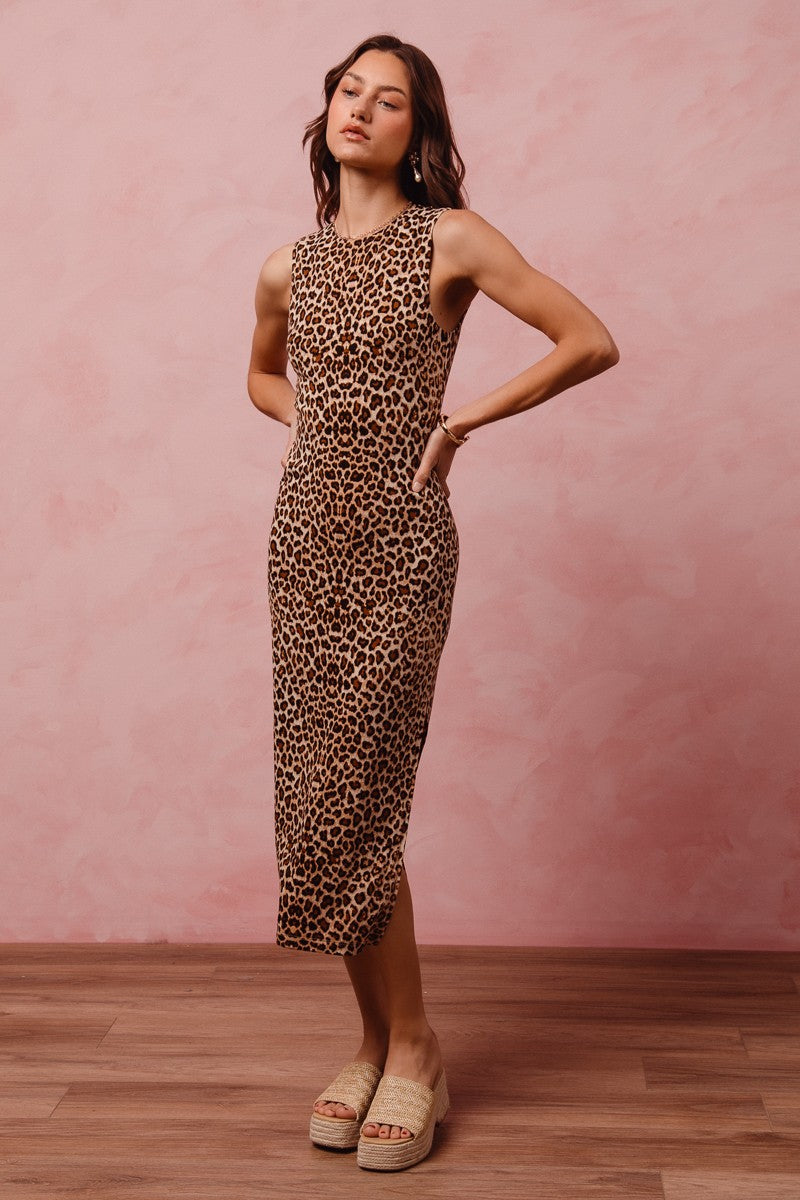 Leopard Knit Midi Dress