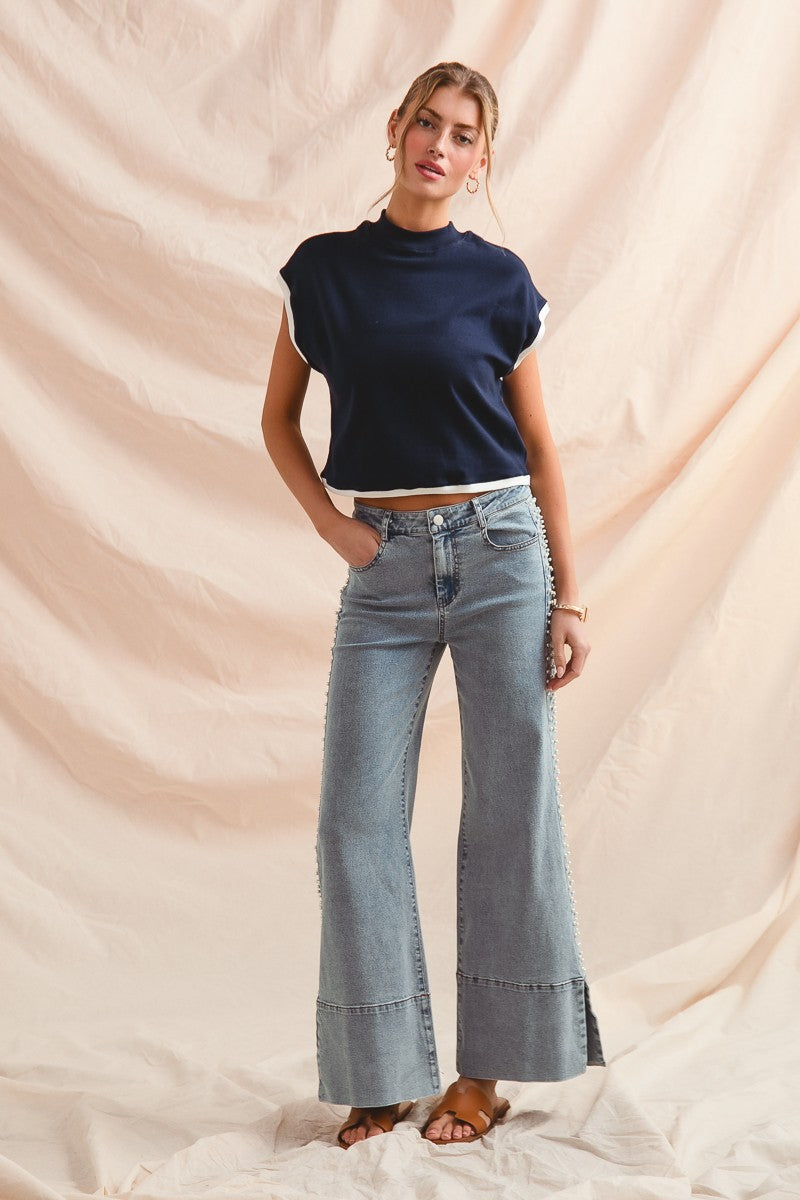 Mid Rise Pearl Flared Jeans