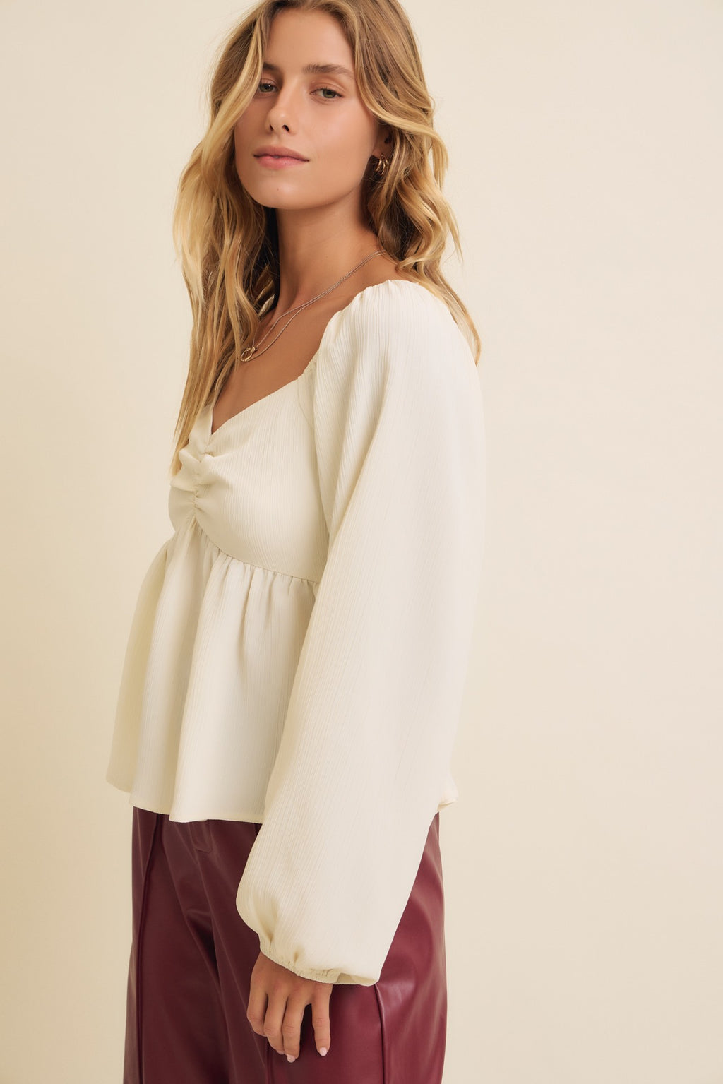 Crinkle Babydoll Blouse