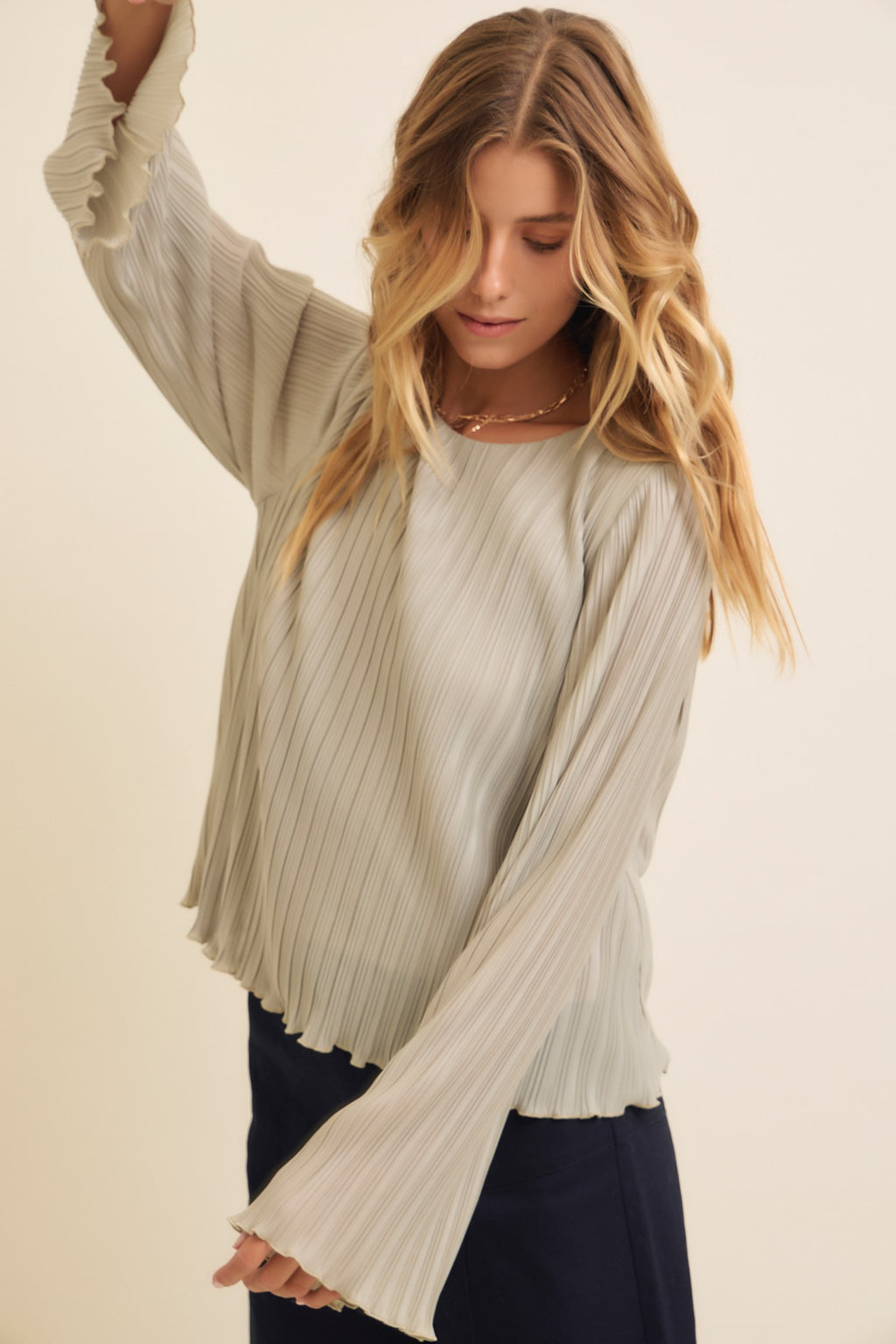 Pleated Flare Blouse Top