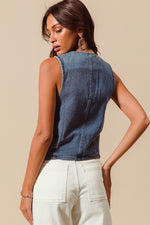 V-Neck Washed Denim Vest