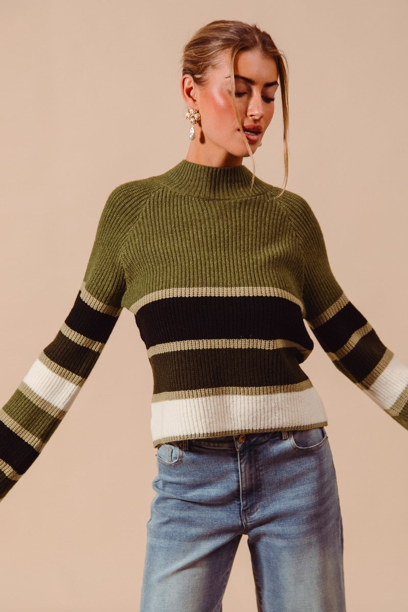 Striped Mock Neck Sweater