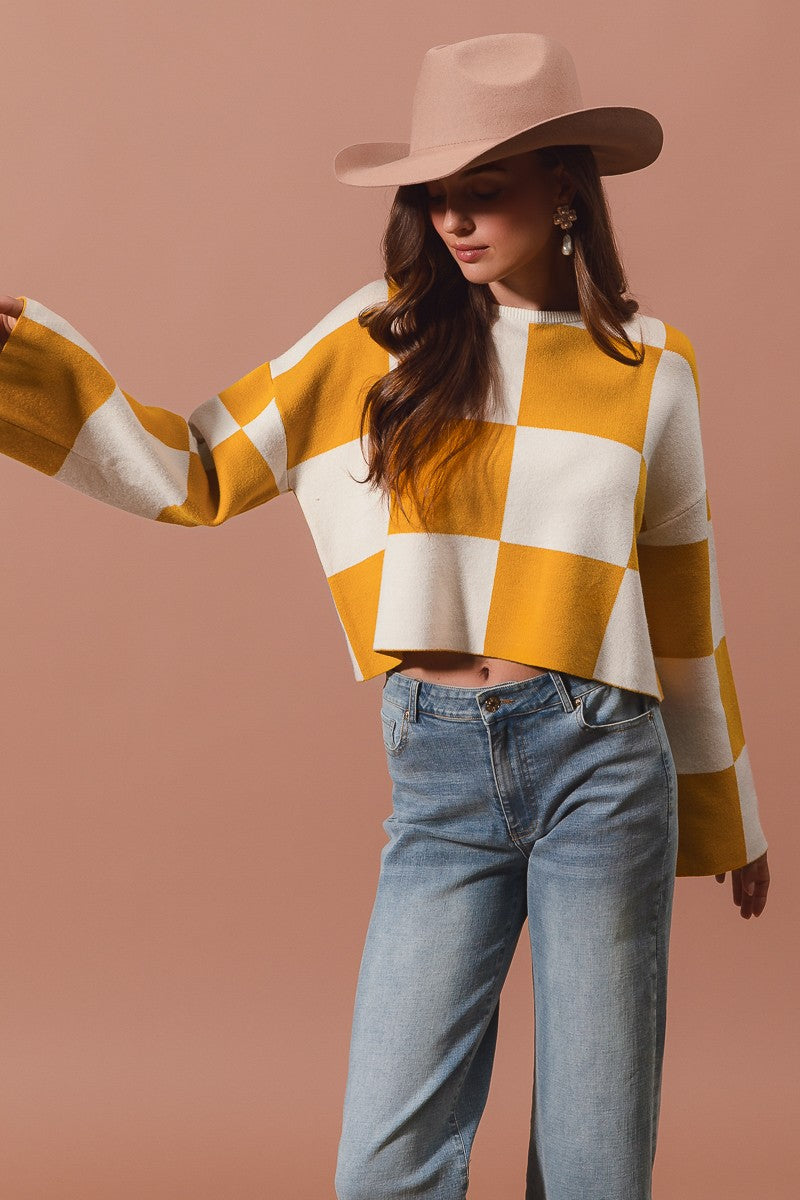 Checkered Crop Sweater