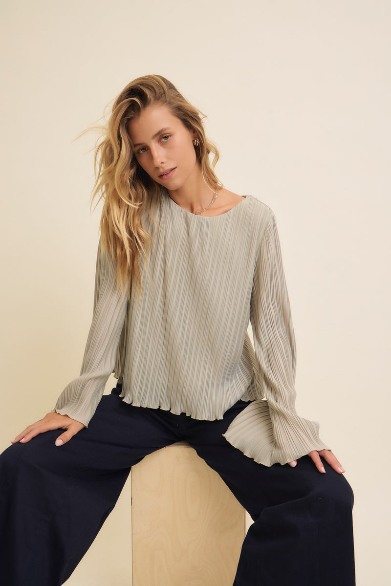 Pleated Flare Blouse Top