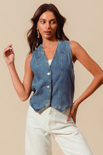 V-Neck Washed Denim Vest