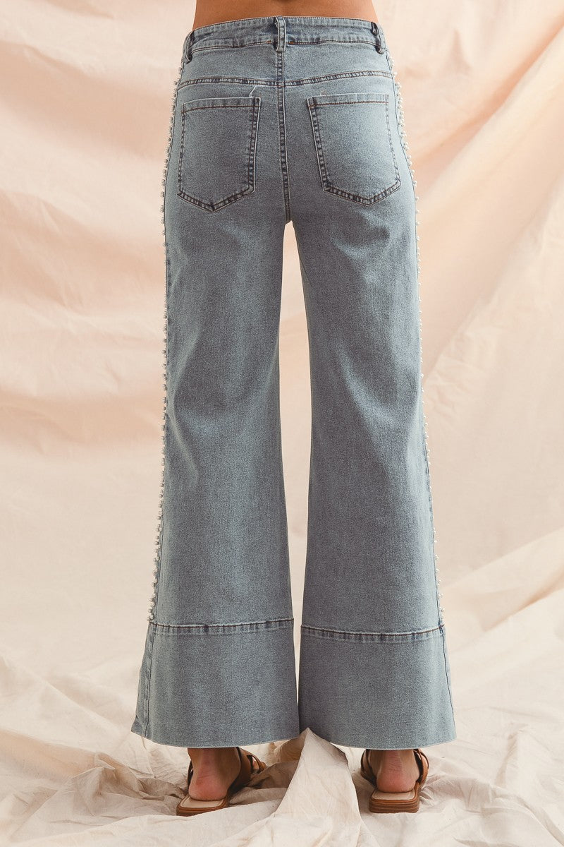 Mid Rise Pearl Flared Jeans