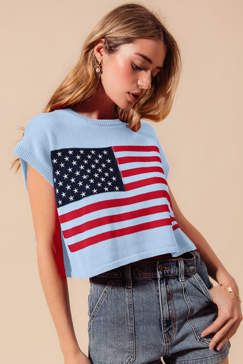 Stars & Stripe Crop Sweater Top
