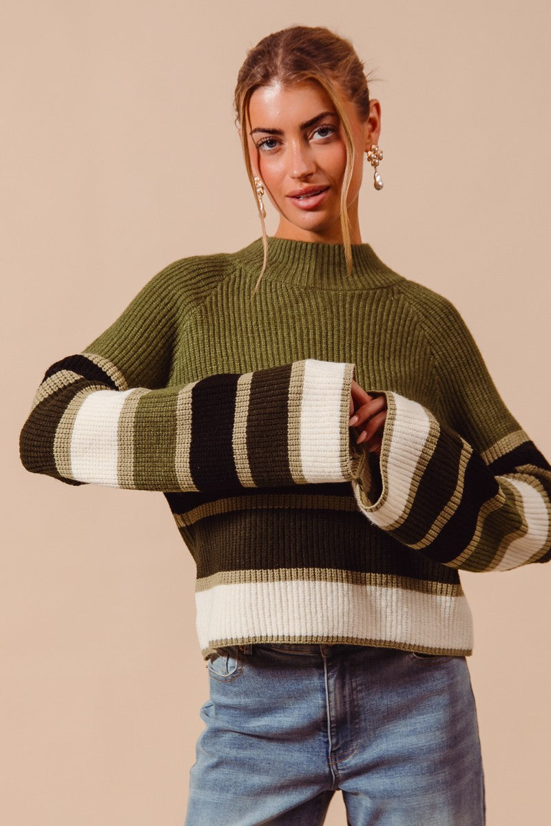Striped Mock Neck Sweater