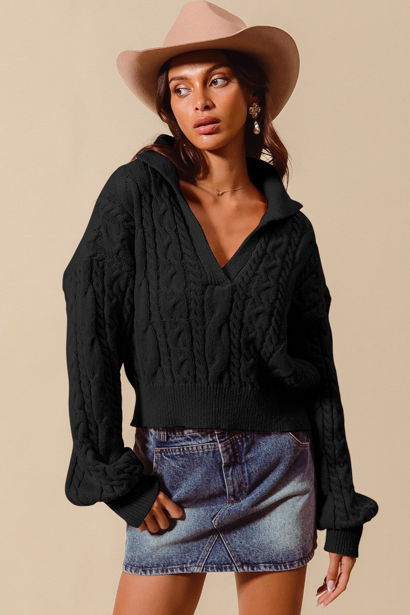 Cable Knit V Neck Sweater