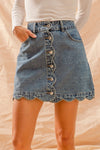 Scallop Button Front Denim Skirt